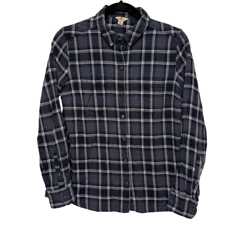 Woolrich Womens Medium Navy Blue Plaid Flannel Button Down Shirt HLT0669S Cotton - Picture 1 of 6